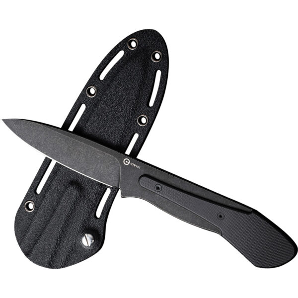 CIVIVI Varius Fixed Blade Knife, Black Handle and Black Stonewashed Blade