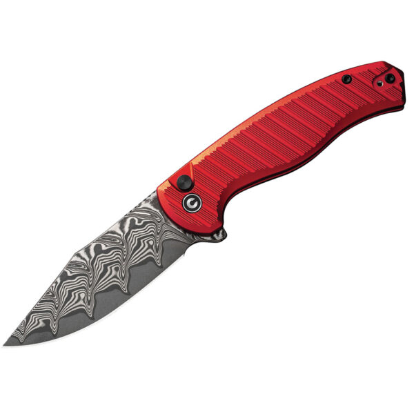 CIVIVI Stormhowl Button Lock Flipper Folding Knife, Red Handle, Damascus Blade