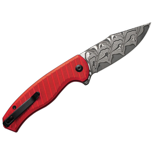 CIVIVI Stormhowl Button Lock Flipper Folding Knife, Red Handle, Damascus Blade