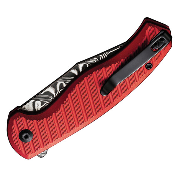 CIVIVI Stormhowl Button Lock Flipper Folding Knife, Red Handle, Damascus Blade