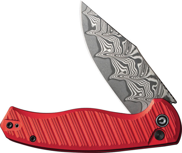 CIVIVI Stormhowl Button Lock Flipper Folding Knife, Red Handle, Damascus Blade