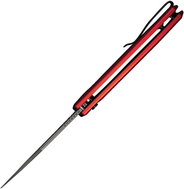 CIVIVI Stormhowl Button Lock Flipper Folding Knife, Red Handle, Damascus Blade