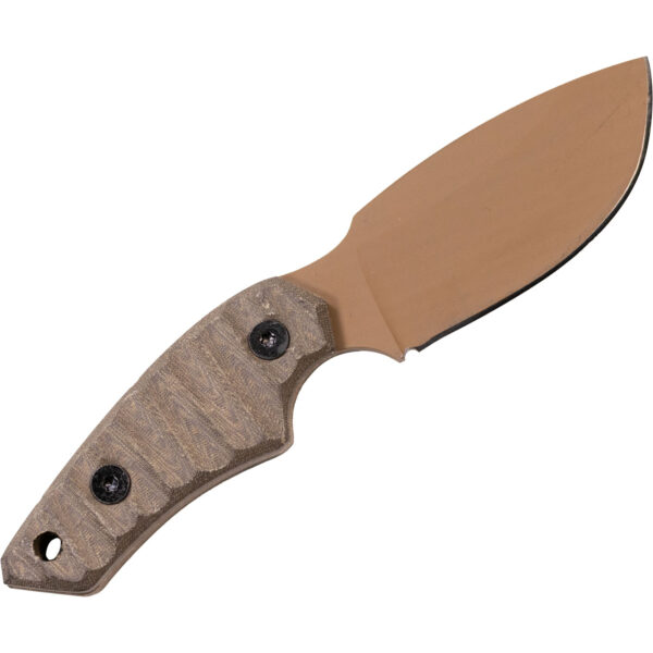Side profile of the Afanc fixed blade knife with wide drop point blade and textured Micarta handle scales — outdoor-ready design