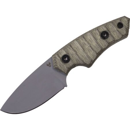 Jackalope Knives Bigfoot fixed blade in gray finish with green Micarta handle — durable compact knife for field or EDC use