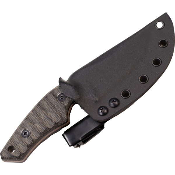 Reverse angle of the Jackalope Jenglot blade, emphasizing the ergonomic handle contour and fine edge geometry.