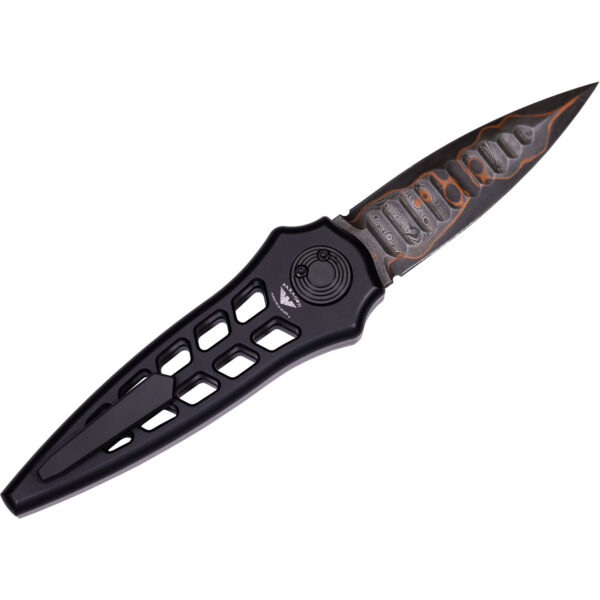 Paragon Knives Warlock Enchanter Folding Knife (Black Aluminum / Baker Forge Raindrop)