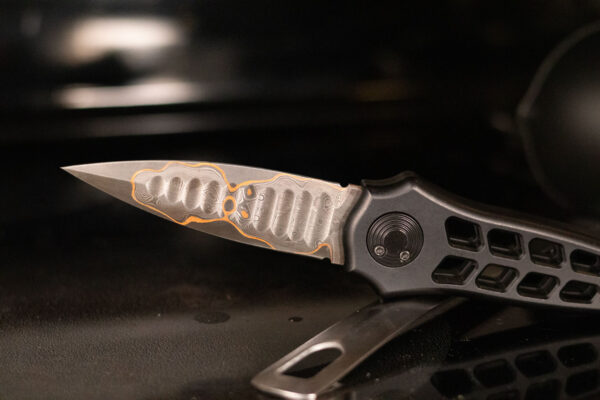Paragon Knives Warlock Enchanter Folding Knife (Black Aluminum / Baker Forge Raindrop)