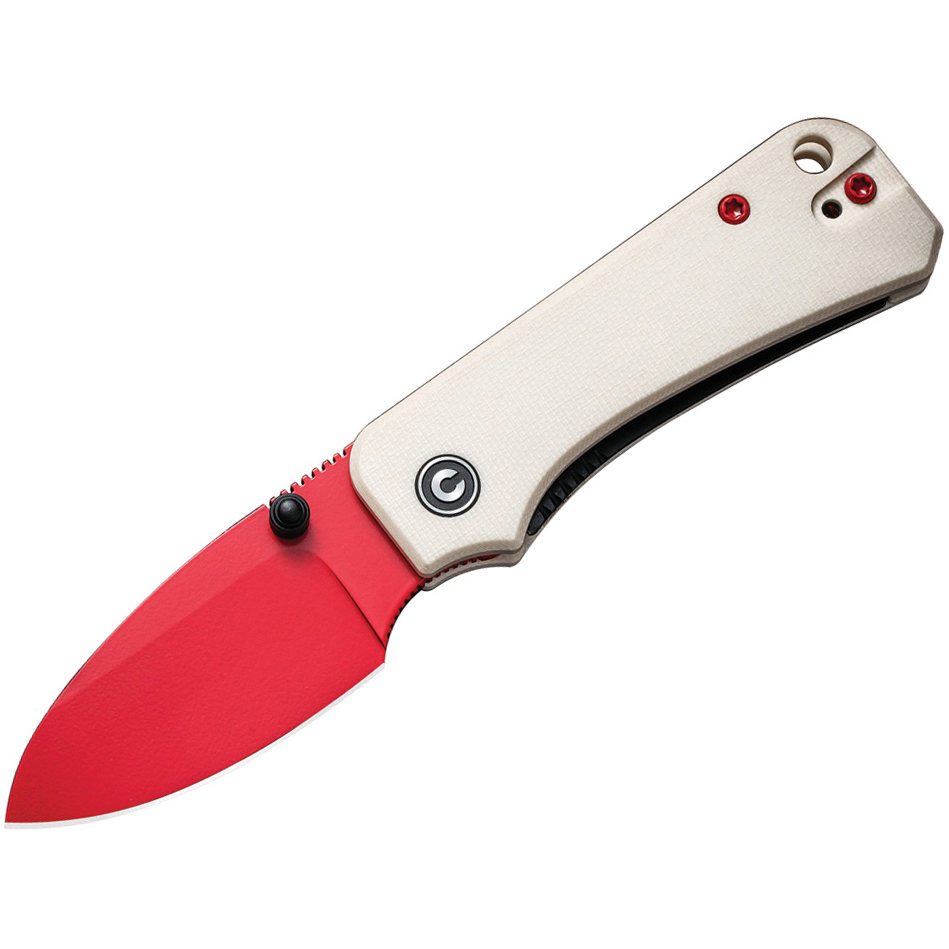CIVIVI Baby Banter Flipper Folding Knife, Ivory G10 Handles and Red Blade
