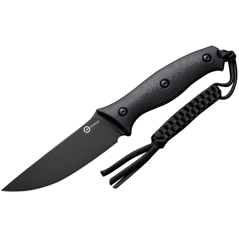 CIVIVI Stormridge Fixed Blade Knife, Black Handle and Black Stonewashed Blade