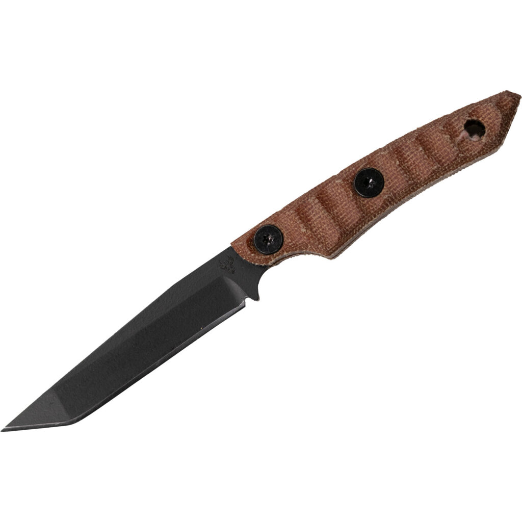 Jackalope Knives Axex with tanto blade and brown Micarta handle — slim fixed blade optimized for piercing and control