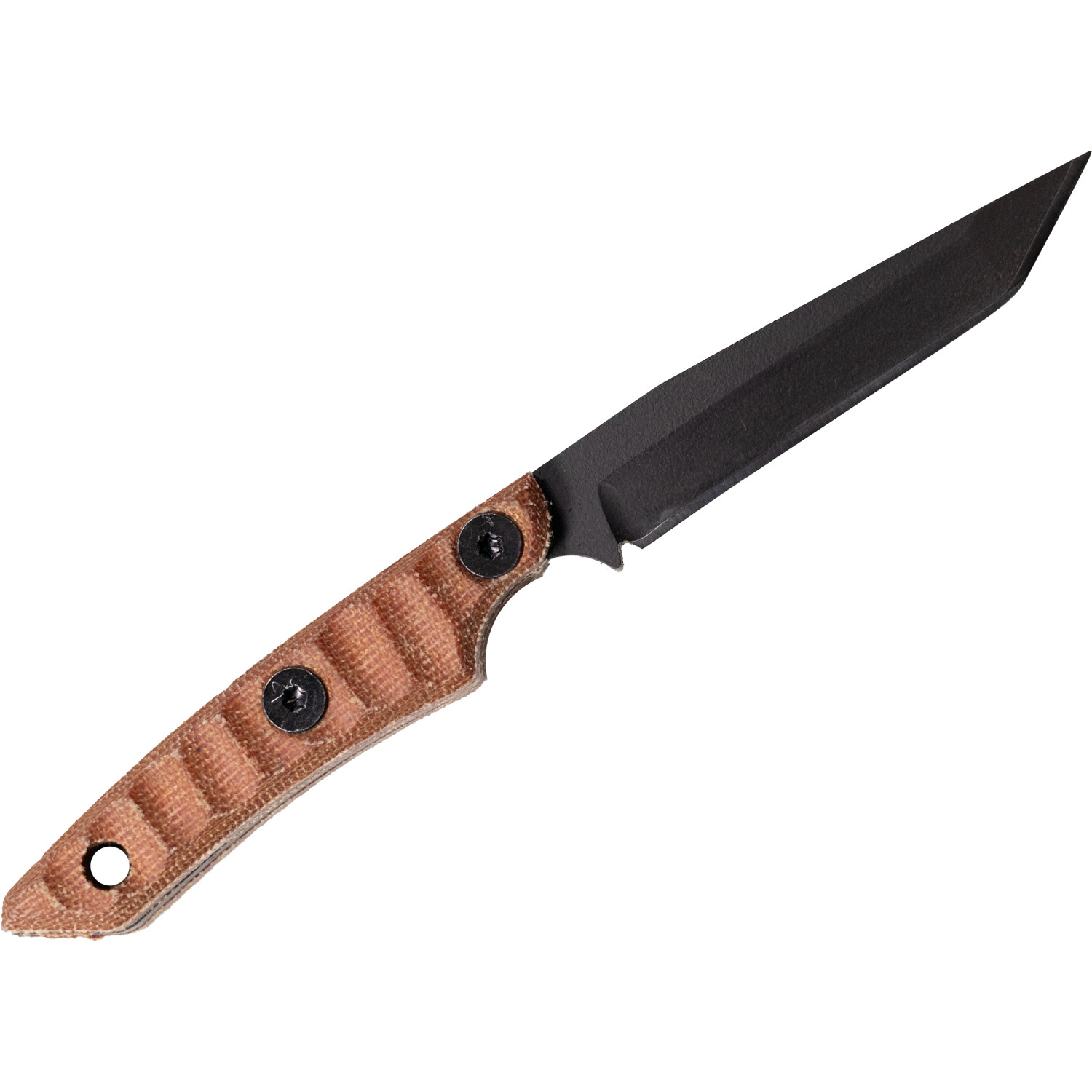 Side view of Axex knife in brown Micarta and black Cerakote finish — tactical design meets refined craftsmanship