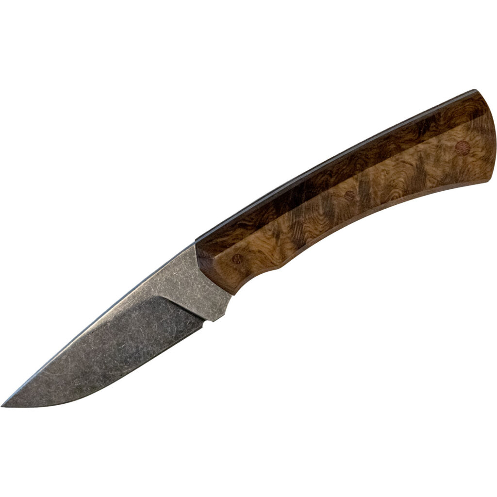 Blackfly Customs Jackal Fixed Blade Knife with Curly Maple Handles