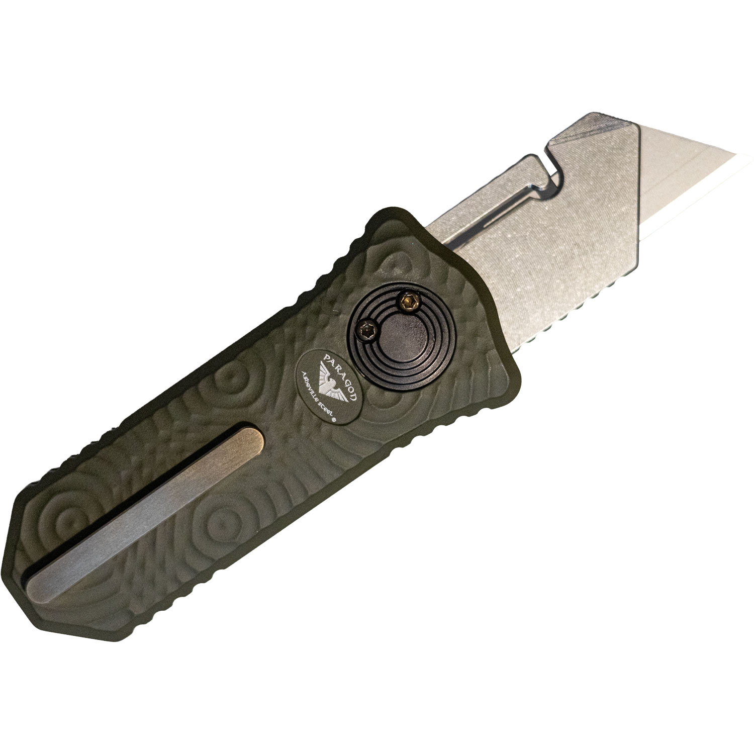 Paragon Knives Oracle with OD Green Aluminum Handle Open